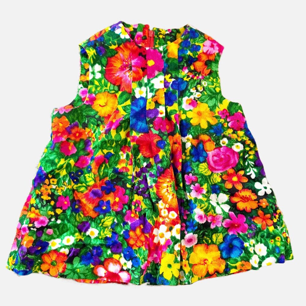Vtg Floral Print Vibrant Color Toddler Girl Dress